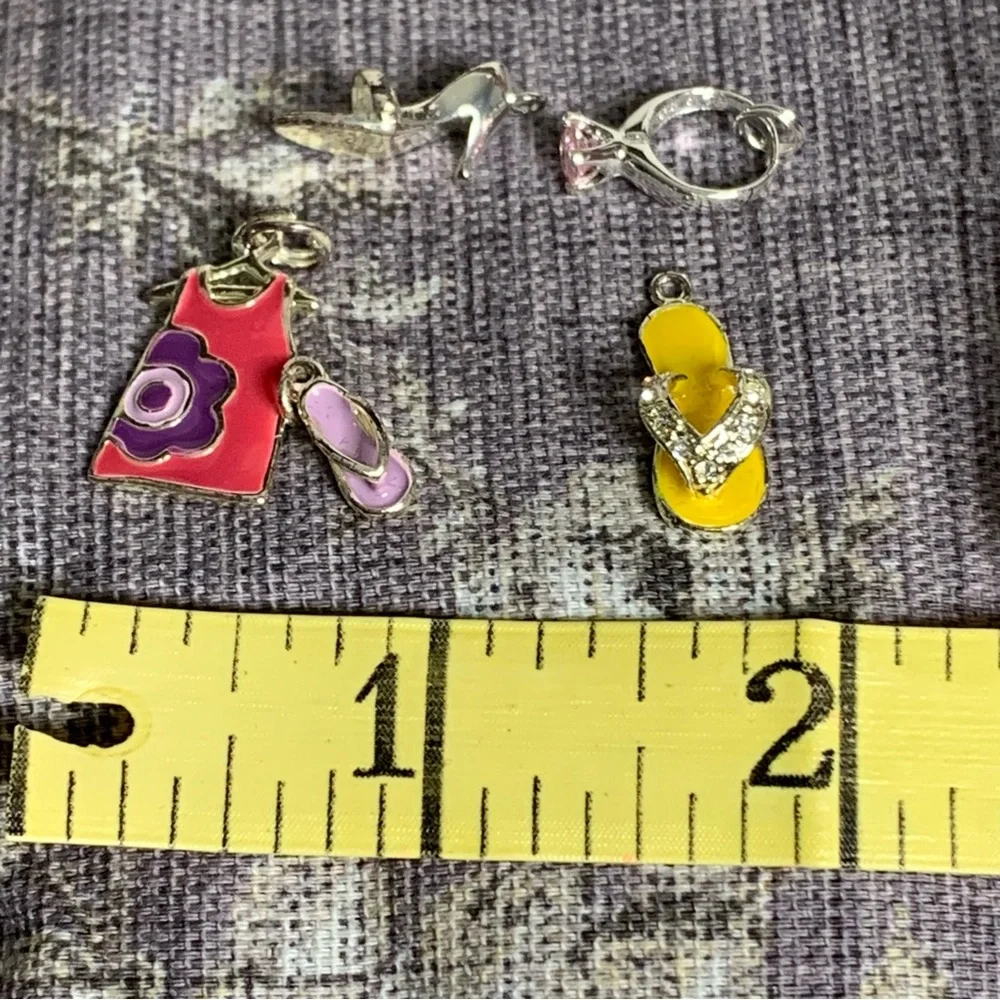 Set of 4 Enameled Flip Flop High Heel Summer Theme Charms for Bracelet